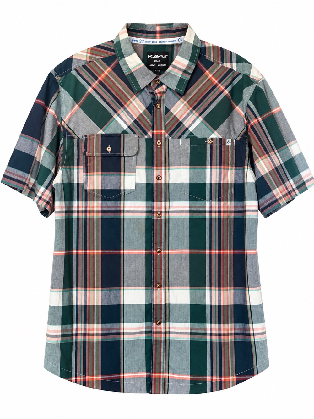 KAVU Plaid Short Sleeve Button Down Shirt Green Men’s XL